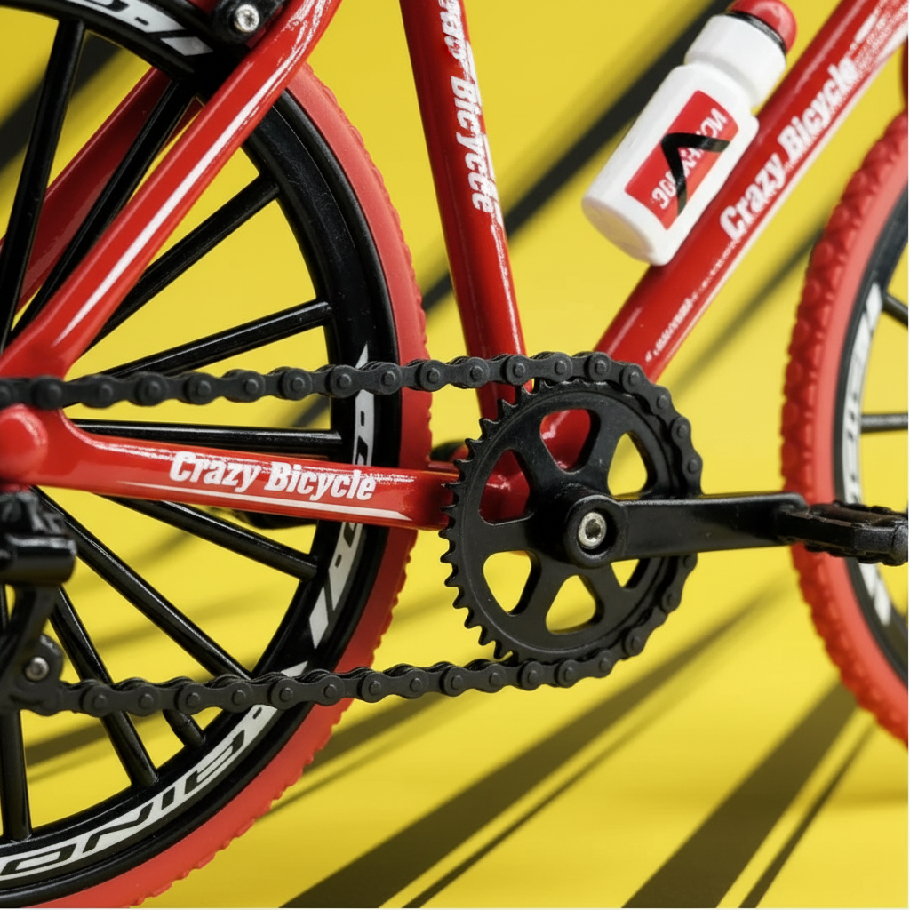 Cadena de goma negra funcional — close up bici roja
