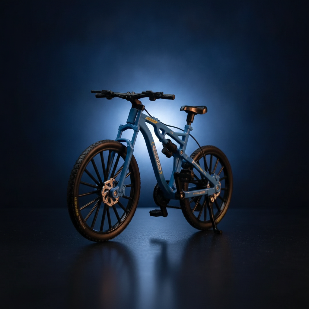 MTB azul enduro sobre fondo navy
